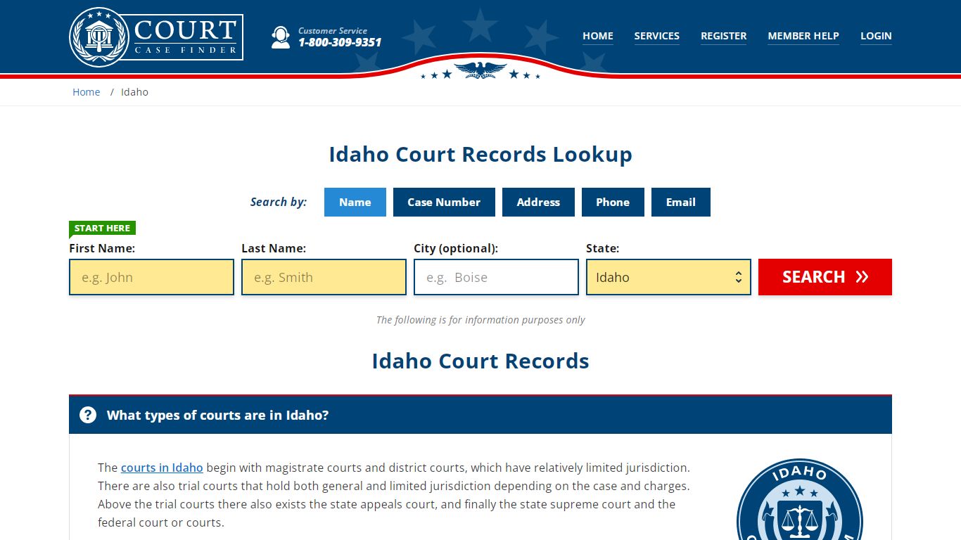 Idaho Court Records Lookup - ID Court Case Search - CourtCaseFinder.com